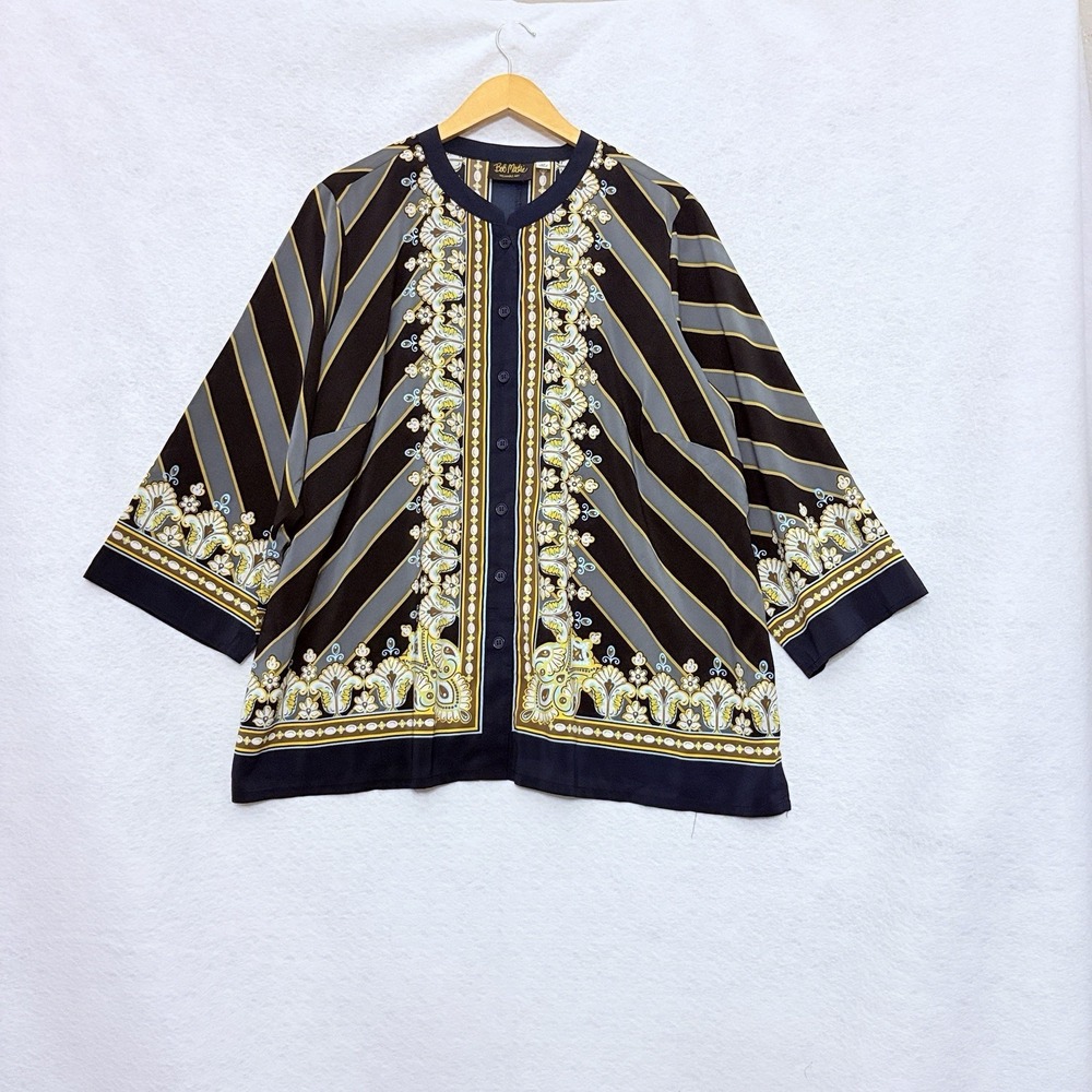 Bob‎ Mackie Wearable Art 2X Shirt Button Down Placement Print Lightweight Blouse